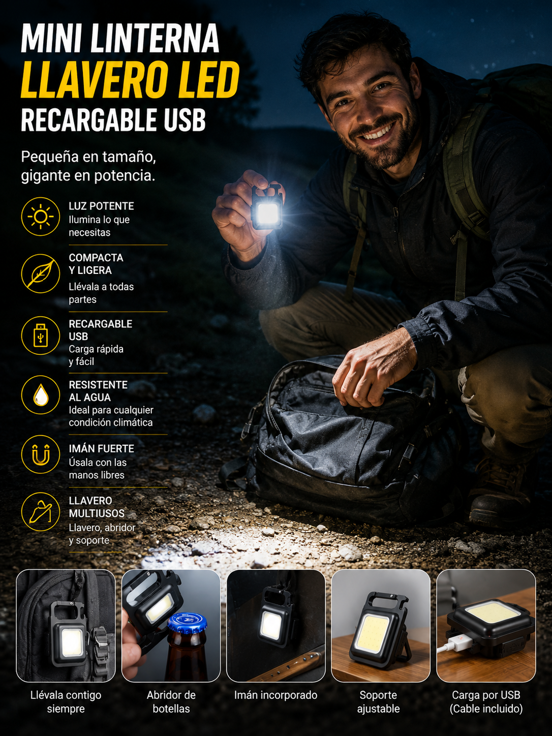 MINI LINTERNA LLAVERO LED RECARGABLE USB